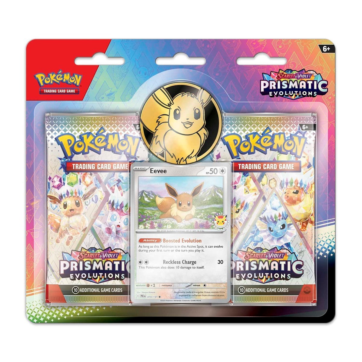 pokémon-tcg:-scarlet-&-violet-prismatic-evolutions-eevee-card,-coin-&-2-booster-packs