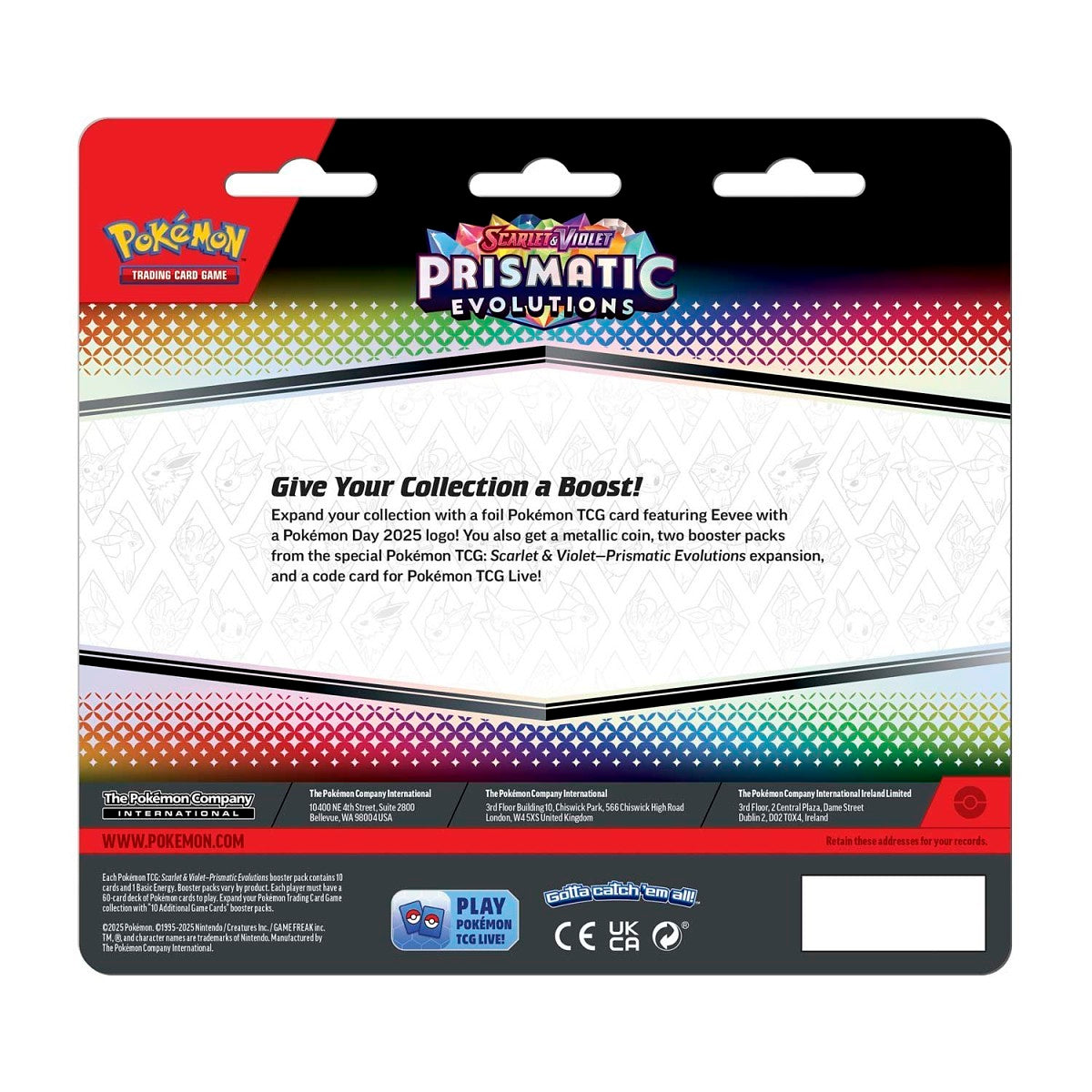 pokémon-tcg:-scarlet-&-violet-prismatic-evolutions-eevee-card,-coin-&-2-booster-packs