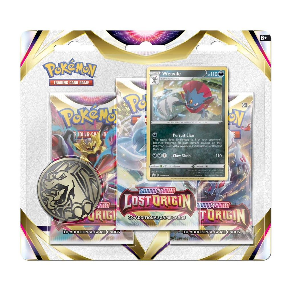 pokémon-tcg:-sword-&-shield-lost-origin-3-booster-packs,-coin-&-weavile-promo-card