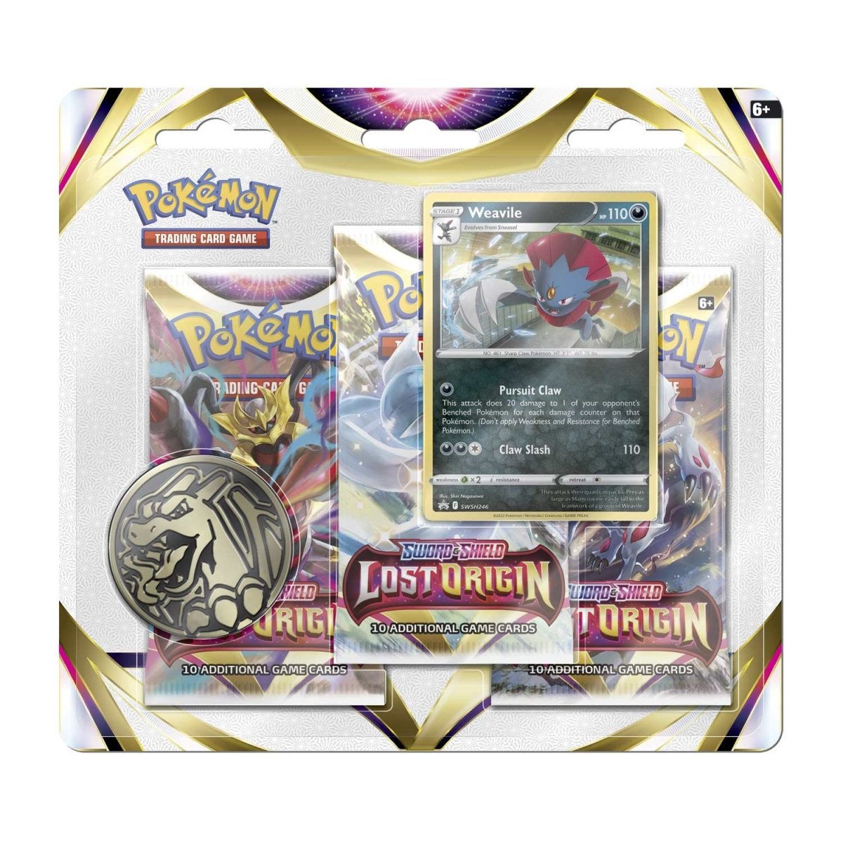 pokémon-tcg:-sword-&-shield-lost-origin-3-booster-packs,-coin-&-weavile-promo-card