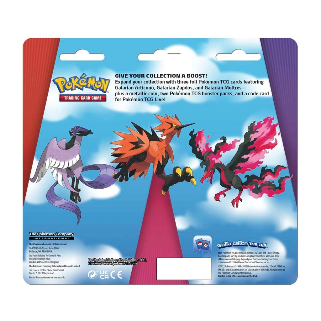 pokémon-tcg:-galarian-articuno,-galarian-zapdos-&-galarian-moltres-cards-with-2-booster-packs-&-coin