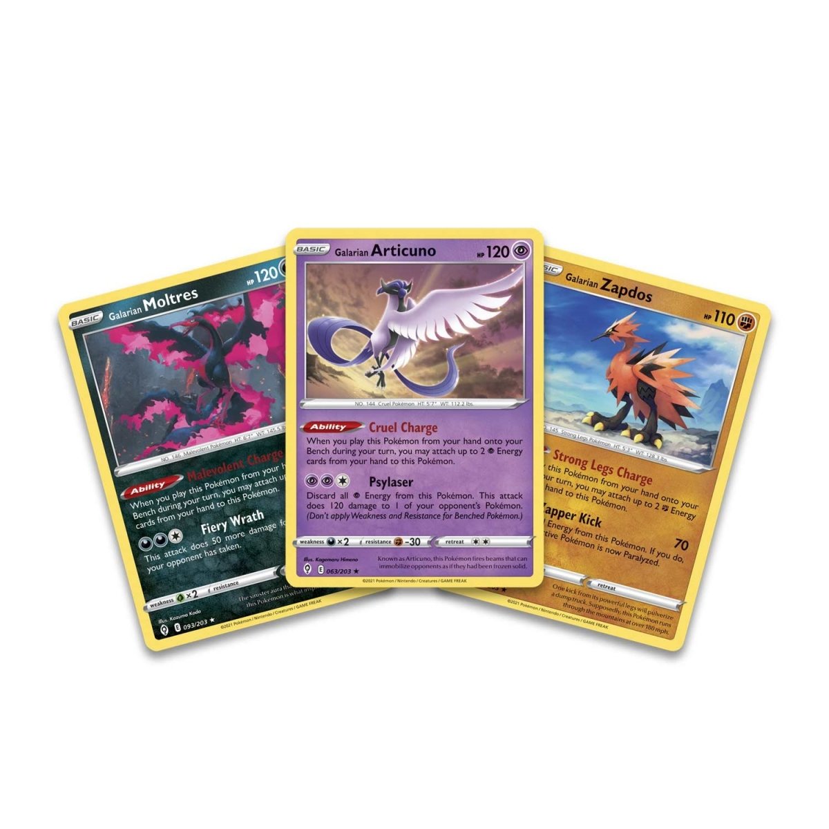 pokémon-tcg:-galarian-articuno,-galarian-zapdos-&-galarian-moltres-cards-with-2-booster-packs-&-coin
