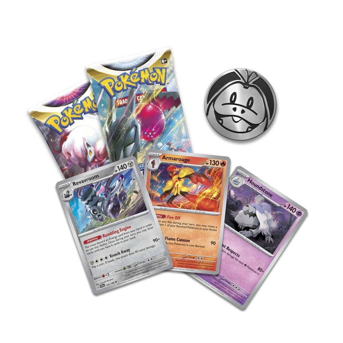 pokémon-tcg:-armarouge,-revavroom-&-houndstone-cards-with-2-booster-packs-&-coin