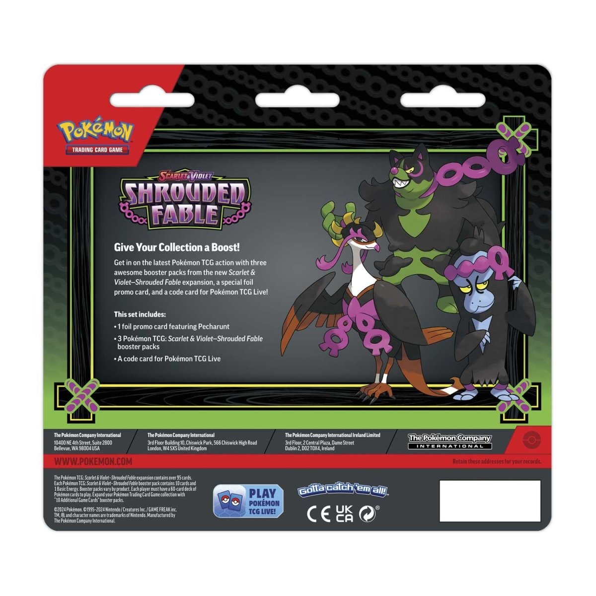 pokémon-tcg:-scarlet-&-violet-shrouded-fable-3-booster-packs-&-pecharunt-promo-card