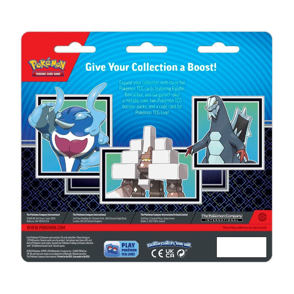 pokémon-tcg:-palafin,-baxcalibur-&-garganacl-cards-with-2-booster-packs-&-coin